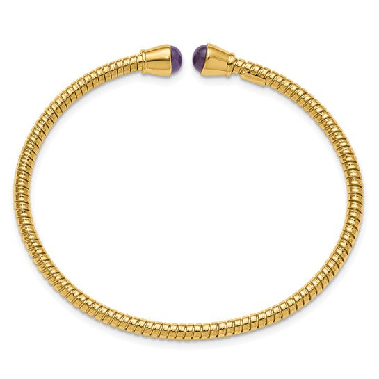 Herco 14K Polished and Grooved Amethyst Flexible Cuff Bracelet