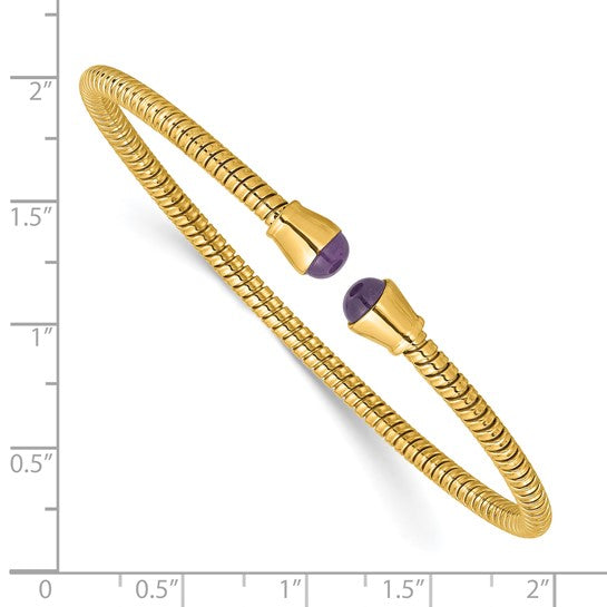 Herco 14K Polished and Grooved Amethyst Flexible Cuff Bracelet