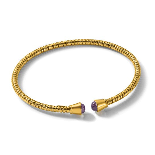 Herco 14K Polished and Grooved Amethyst Flexible Cuff Bracelet