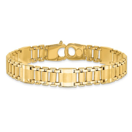 14k Satin and Polished 12mm Fancy Link 8.5 inch Mens Bracelet