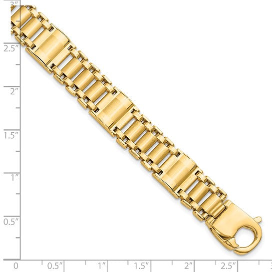 14k Satin and Polished 12mm Fancy Link 8.5 inch Mens Bracelet
