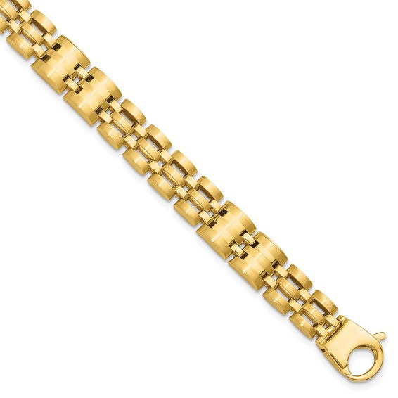 14K Yellow Gold 9mm Satin & Polished Men's Link Bracelet – 8.5" (Made in Italy)