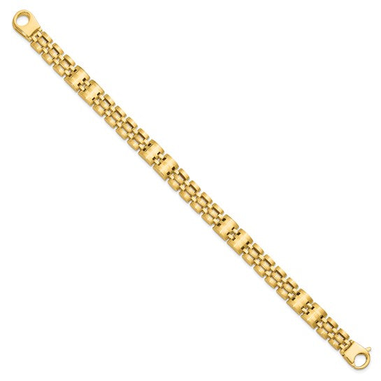 14K Yellow Gold 9mm Satin & Polished Men's Link Bracelet – 8.5" (Made in Italy)