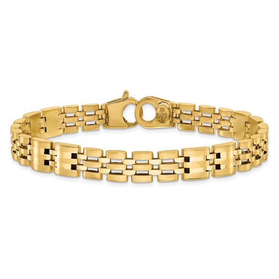 14K Yellow Gold 9mm Satin & Polished Men's Link Bracelet – 8.5" (Made in Italy)