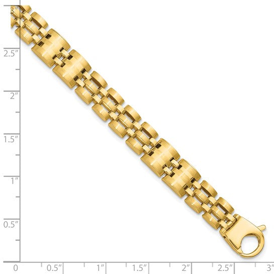14K Yellow Gold 9mm Satin & Polished Men's Link Bracelet – 8.5" (Made in Italy)