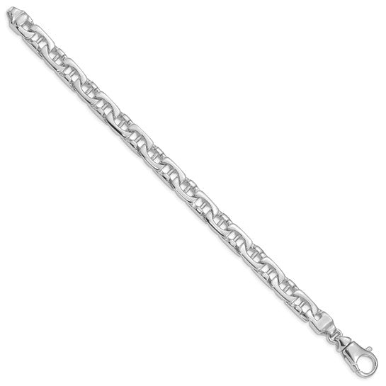 14K White Gold 8.5” 8.5mm Hand-Polished Fancy Link Bracelet with Lobster Clasp
