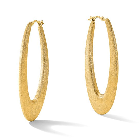 Affordable Expressions Sterling Silver Gold-Plated Elongated Brushed Oval Hoop Earrings – Made in Italy