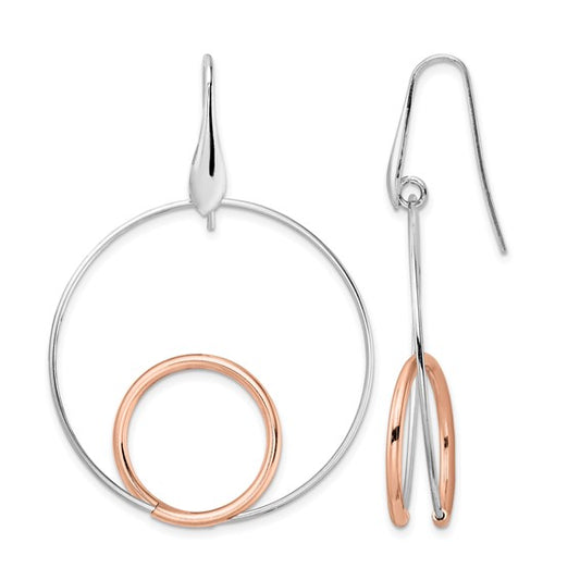 Leslie’s Sterling Silver Rhodium-Plated Rose-Tone Polished Dangle Earrings