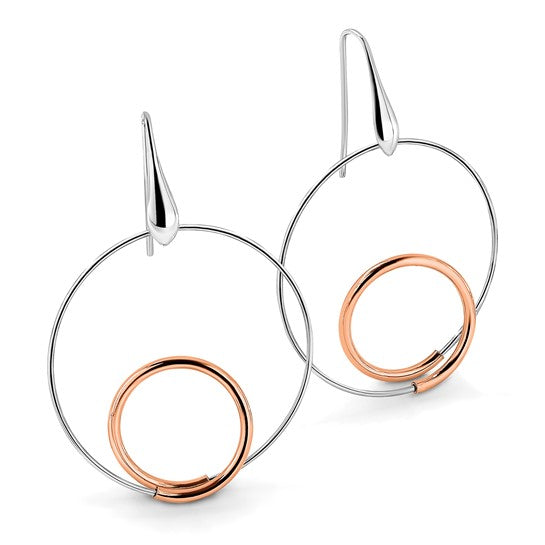 Leslie’s Sterling Silver Rhodium-Plated Rose-Tone Polished Dangle Earrings