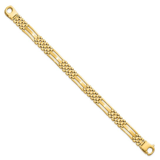 14K Yellow Gold 10mm Polished & Satin Fancy Bar Link Men’s Bracelet – 8.75” Italian Made