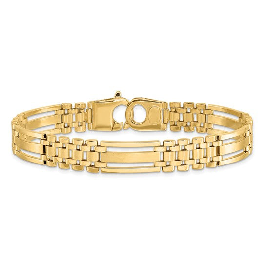 14K Yellow Gold 10mm Polished & Satin Fancy Bar Link Men’s Bracelet – 8.75” Italian Made