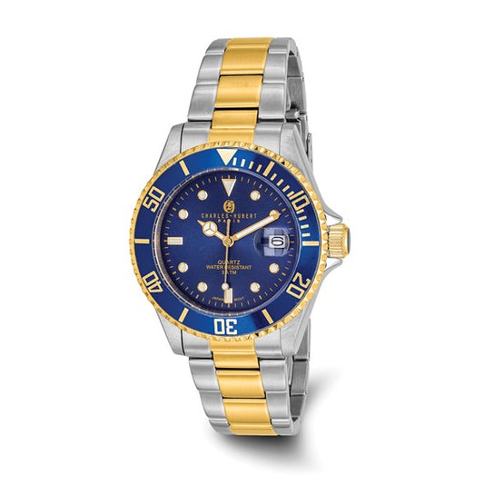 Men’s Charles Hubert Two-Tone Stainless Steel Blue Dial Watch – 40mm | Japanese Quartz