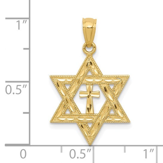 14k Diamond-cut Star of David with Cross Pendant