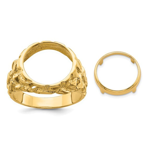 14k Nugget Style Coin Ring holds 13mm coin