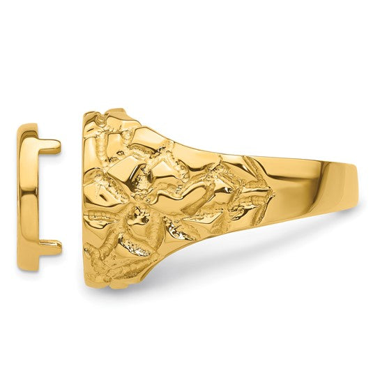 14k Nugget Style Coin Ring holds 13mm coin