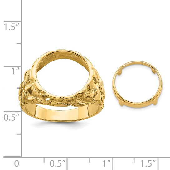 14k Nugget Style Coin Ring holds 13mm coin