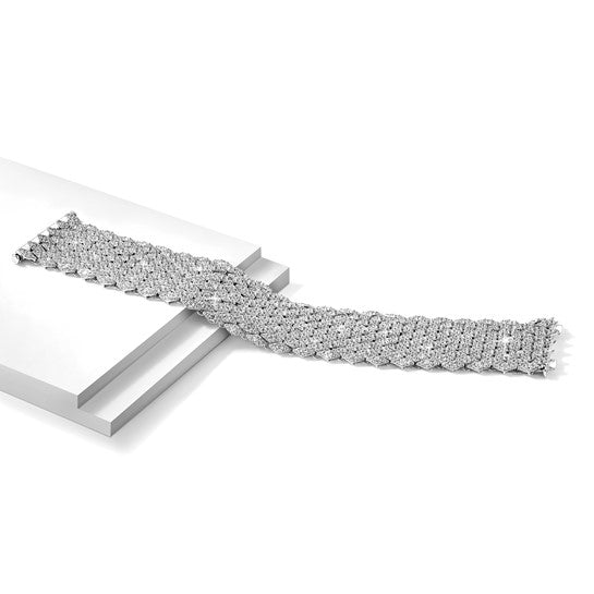 Sterling Shimmer Sterling Silver Rhodium-Plated CZ Mesh Bracelet – 6.75”
