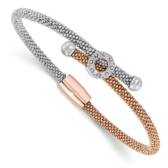Leslie's Sterling Silver Rose-tone Textured CZ Bracelet