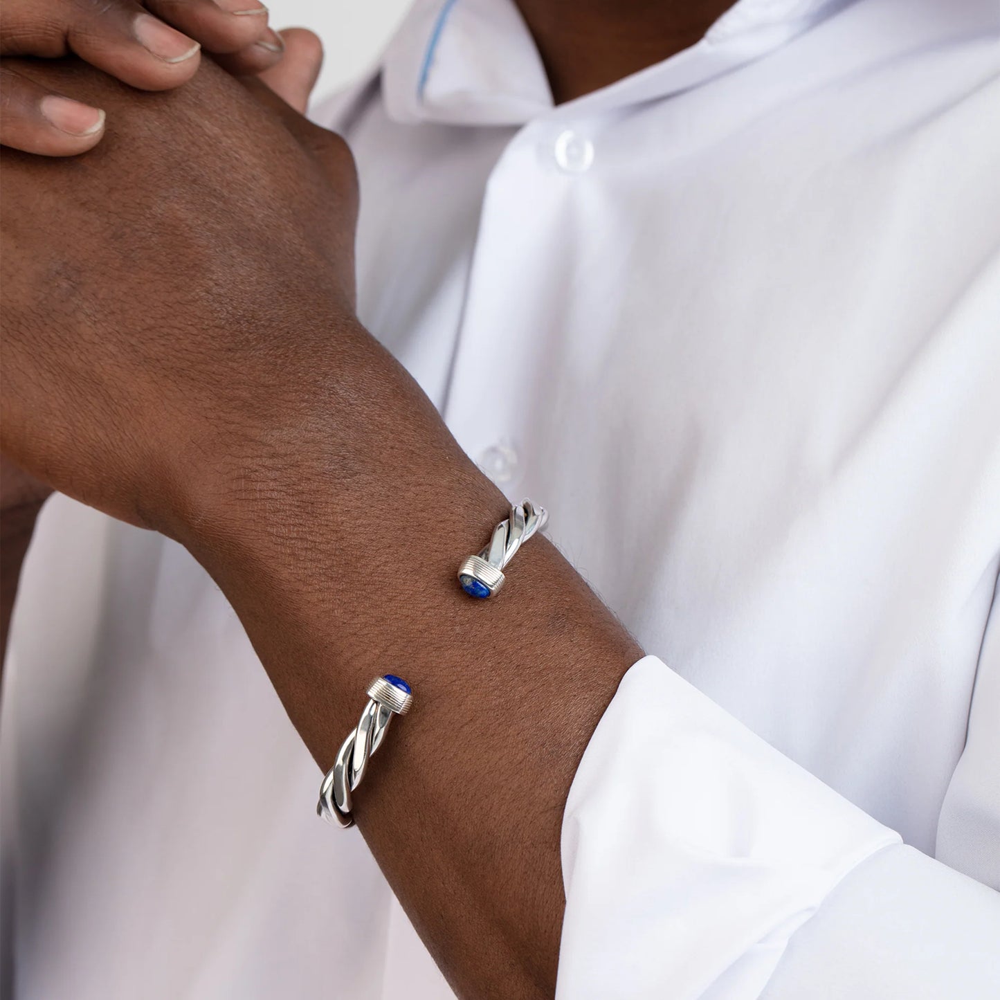 Men's Silver Lapis Cable Bracelet by Phillip Gavriel