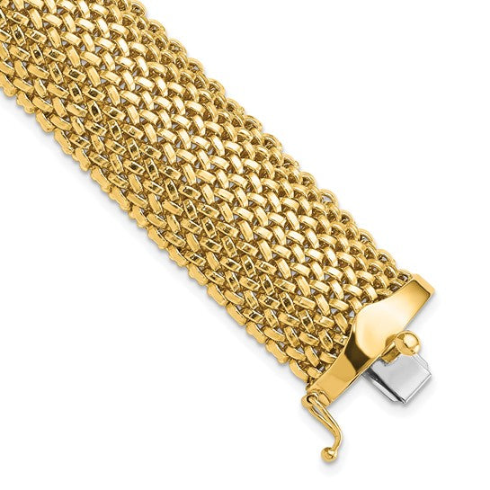 New 14k Gold 7.25in Polished Mesh Bracelet, 18.75mm wide