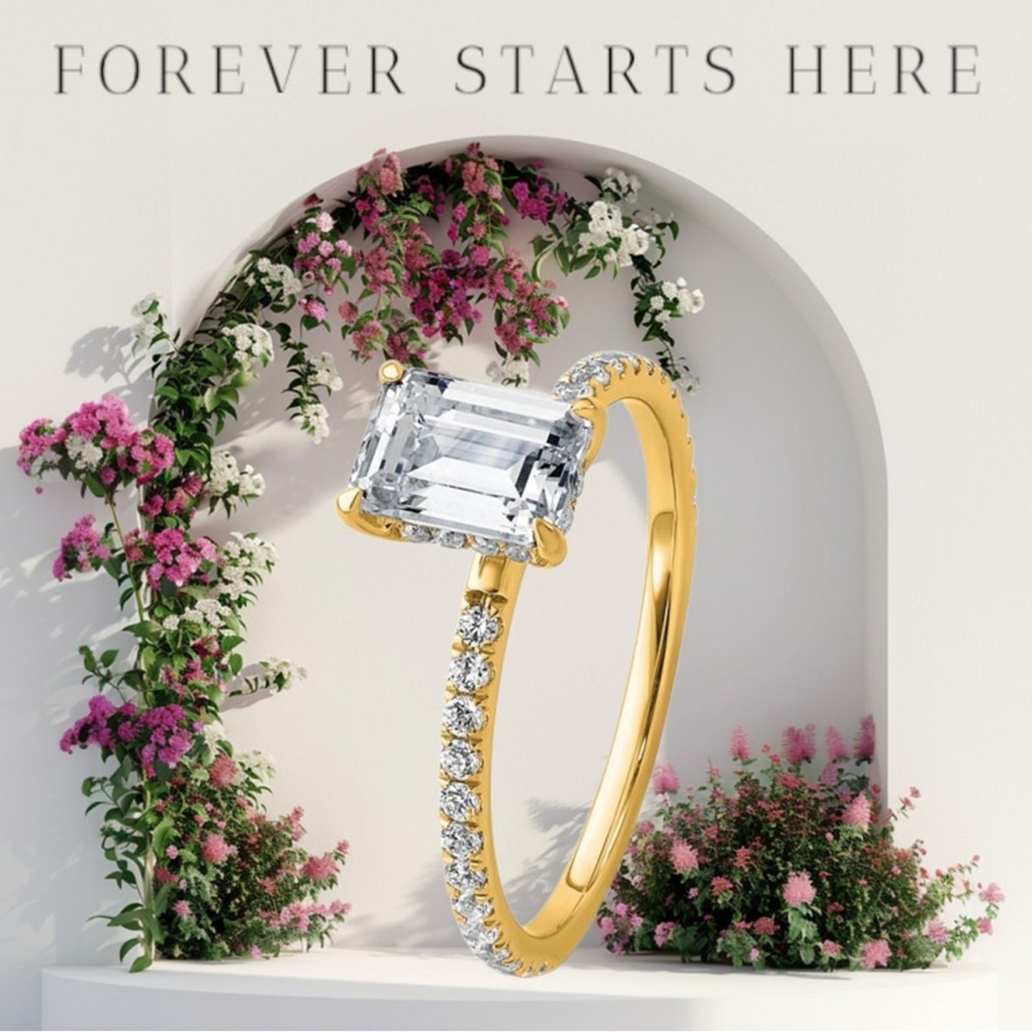 14K Yellow Gold 1.4 CT Emerald Cut Certified Lab Grown Diamond Engagement Ring