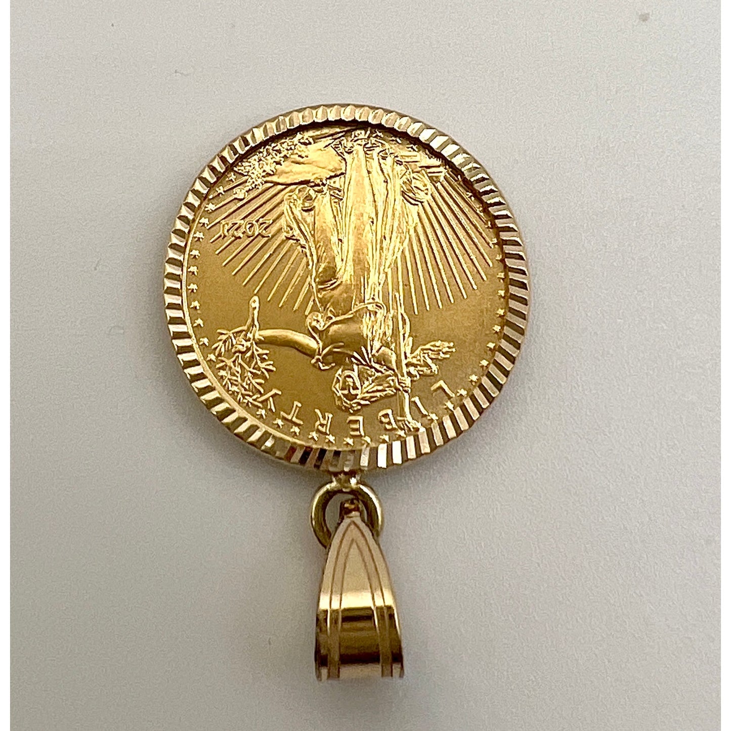 Wideband Distinguished Coin Jewelry 10k Polished and Diamond-cut Mounted 1/10oz American Eagle Prong Coin Bezel Pendant