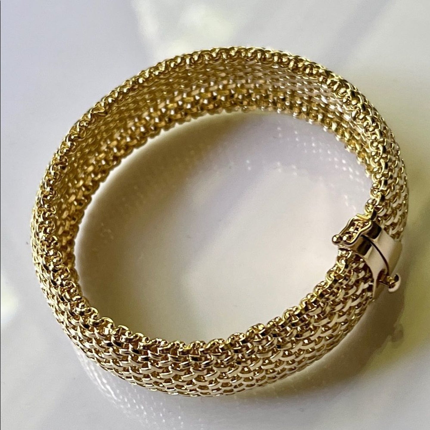 New 14k Gold 7.25in Polished Mesh Bracelet, 18.75mm wide
