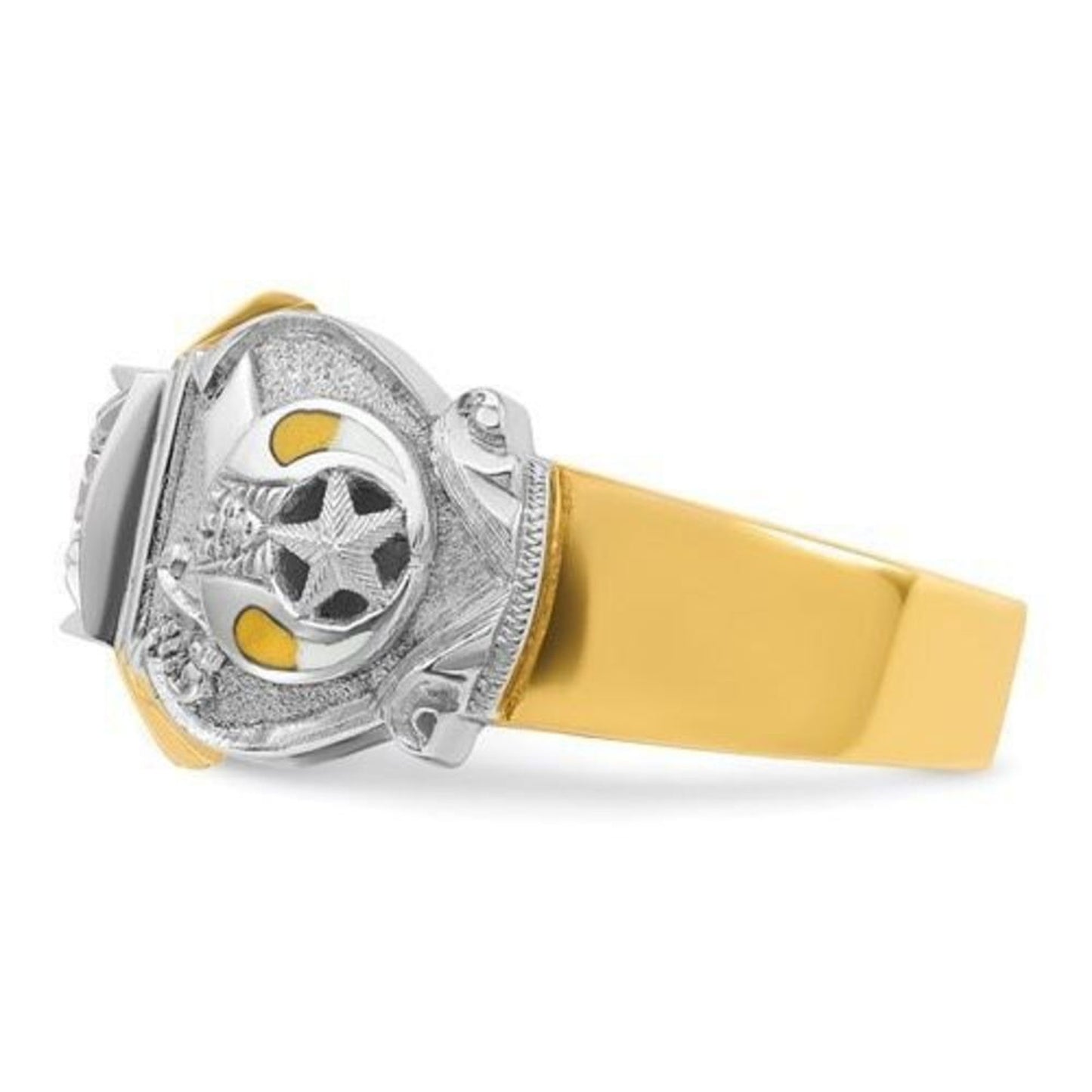 IBGoodman 14K Two-Tone Men’s Masonic Shriner’s Ring – 0.50 CT Diamond, Enamel, Gothic Shank