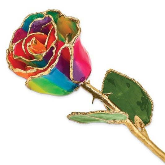 11" Paradise Neon Tie-Dye Real Rose – Lacquer Dipped & 24k Gold Trimmed