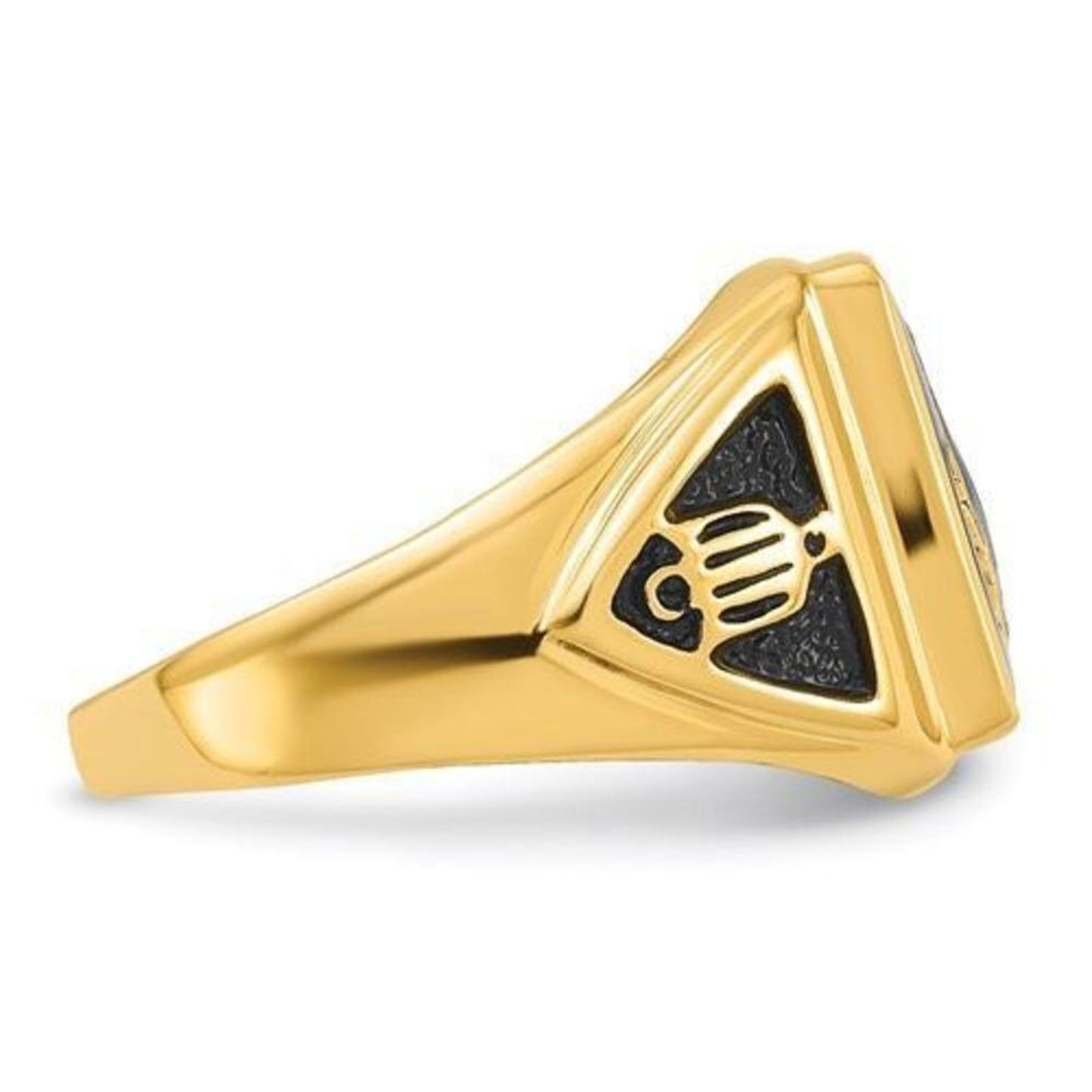 10k Men's Polished, Antiqued and Textured Onyx Masonic Ring