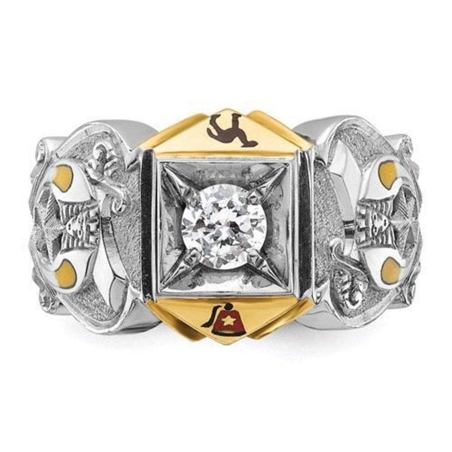 IBGoodman 14K Two-Tone Men’s Masonic Shriner’s Ring – 0.50 CT Diamond, Enamel, Gothic Shank