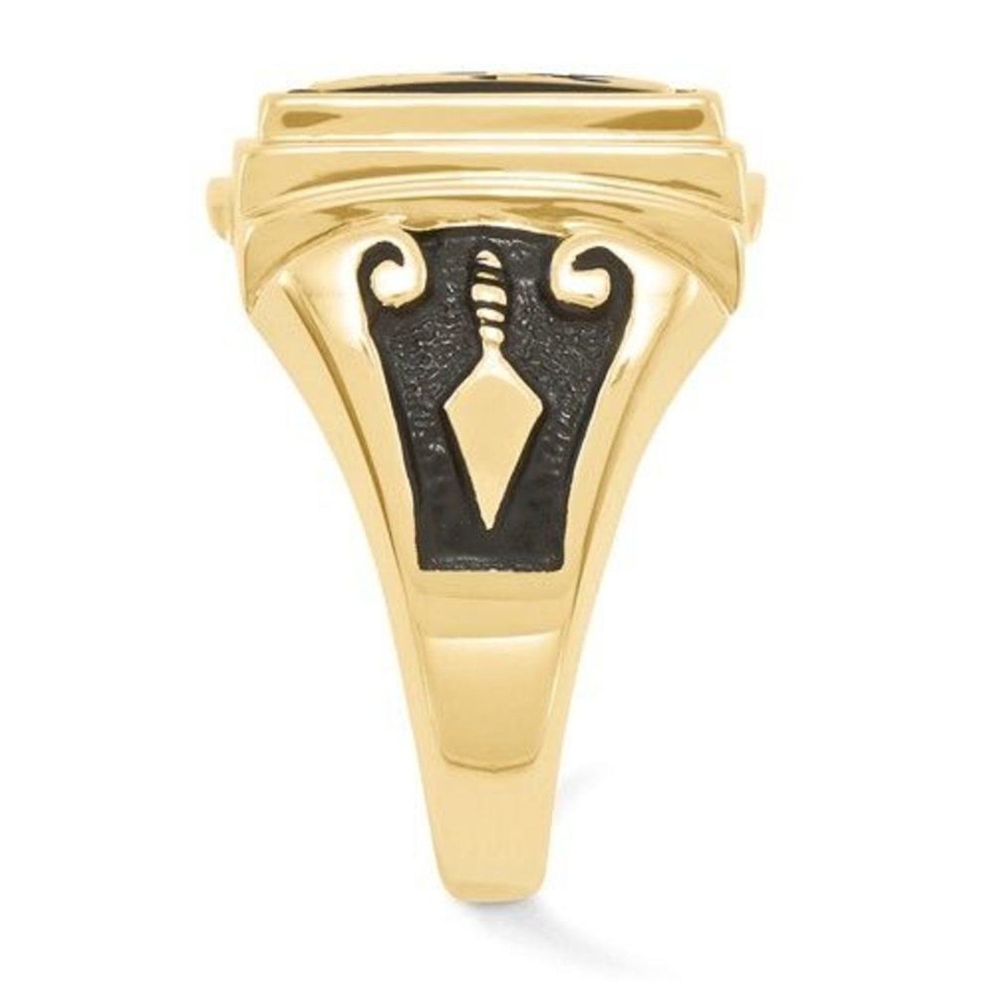 New 10k Men's Polished and Textured with Black Enamel and Onyx Masonic Ring