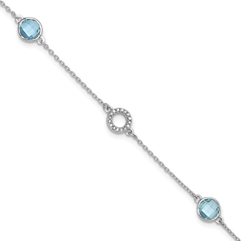 Elegant White Sterling Silver Rhodium-plated Blue Topaz and Diamond Bracelet