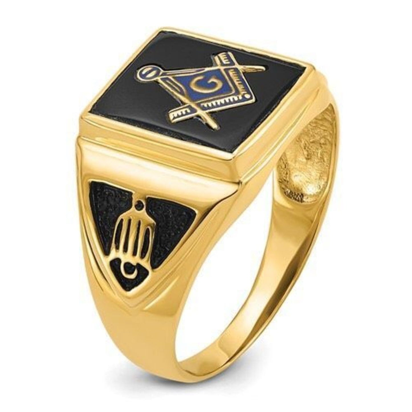 10k Men's Polished, Antiqued and Textured Onyx Masonic Ring