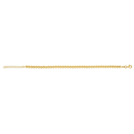 14K Gold 4mm Bead Chain Bracelet with Adjustable Length and Polished Finish