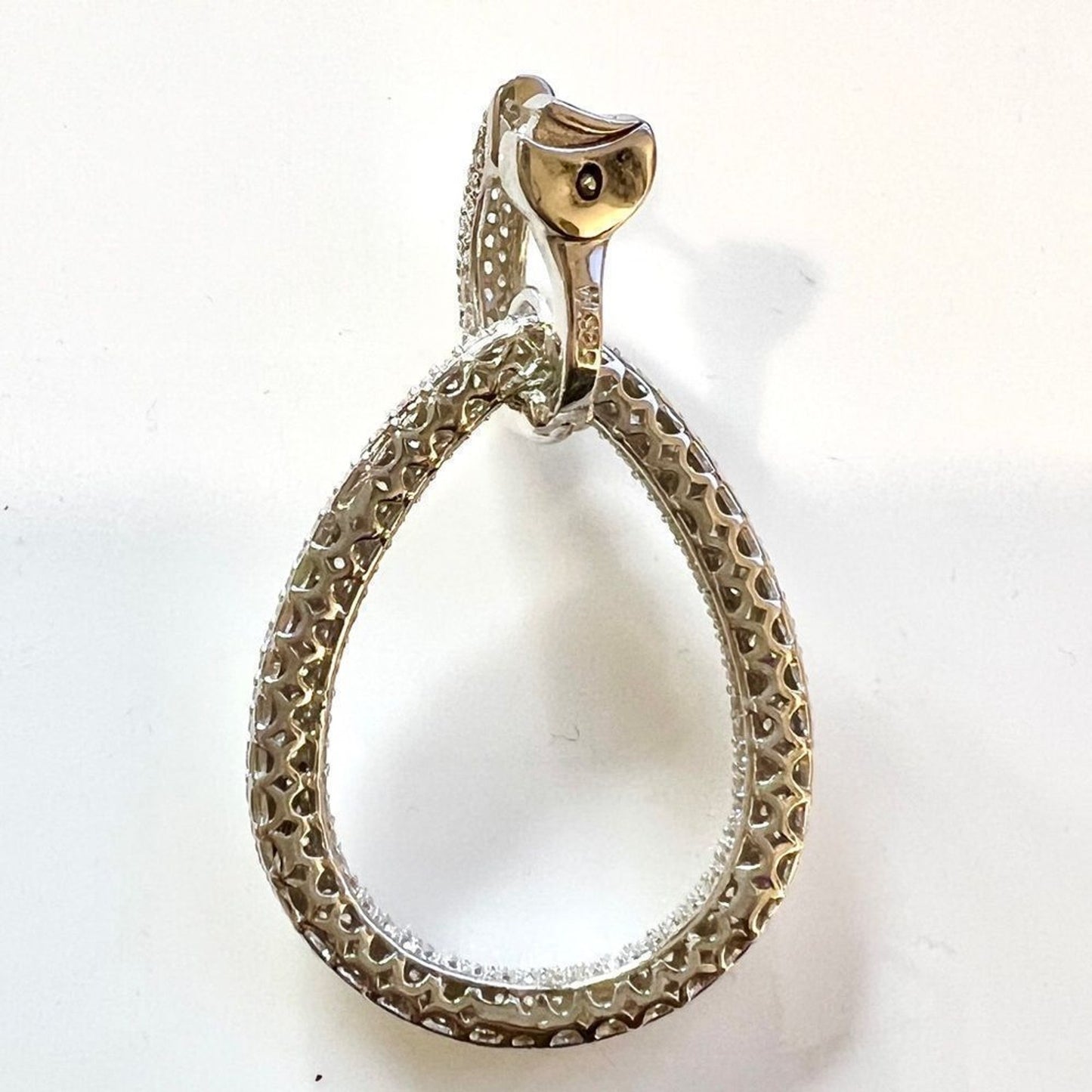 Sterling Silver Rhodium-plated 716 Stone Pavé CZ Hinged Teardrop Hoop Earrings