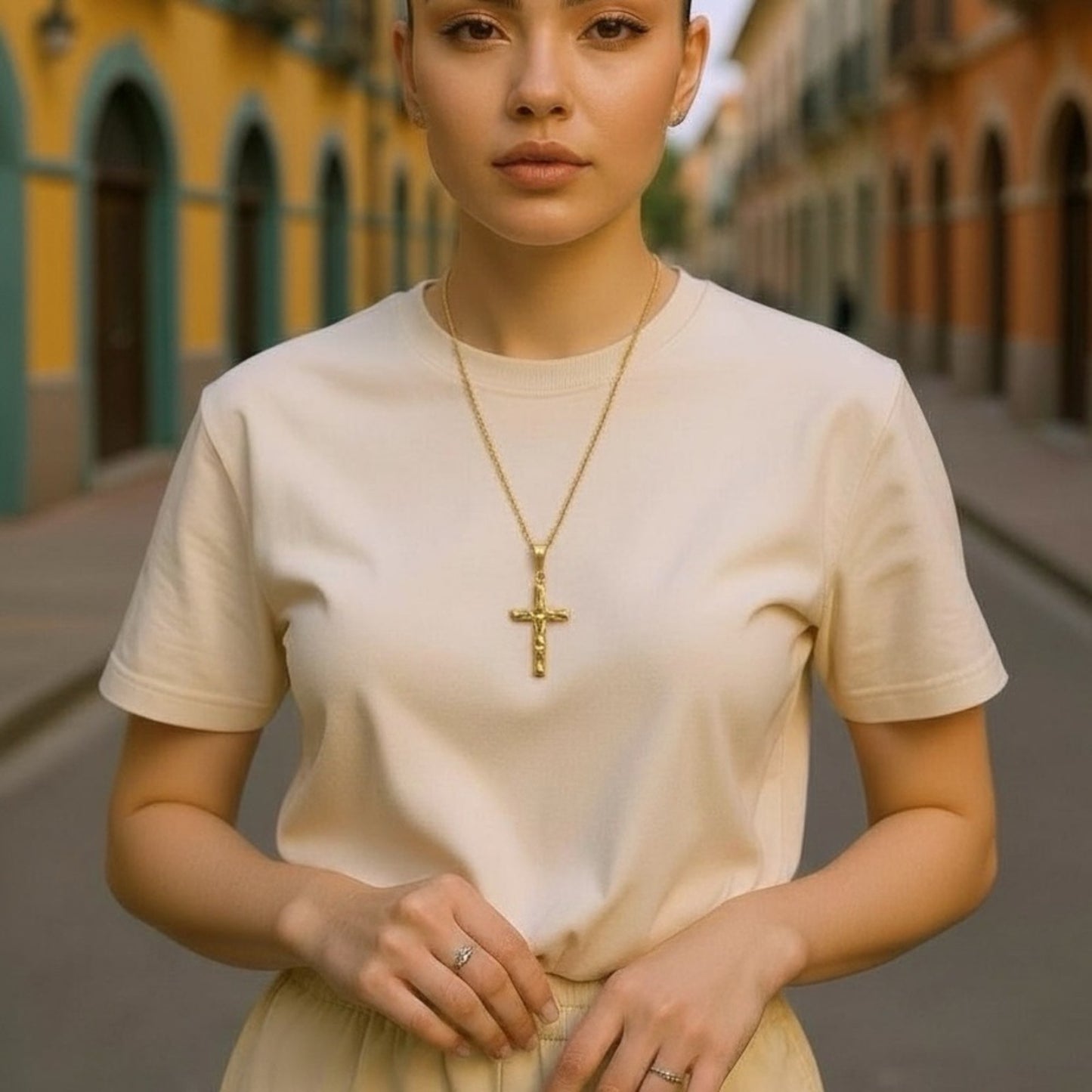 14k Gold Reversible Latin Cross Pendant – Textured & Polished 43mm Cross