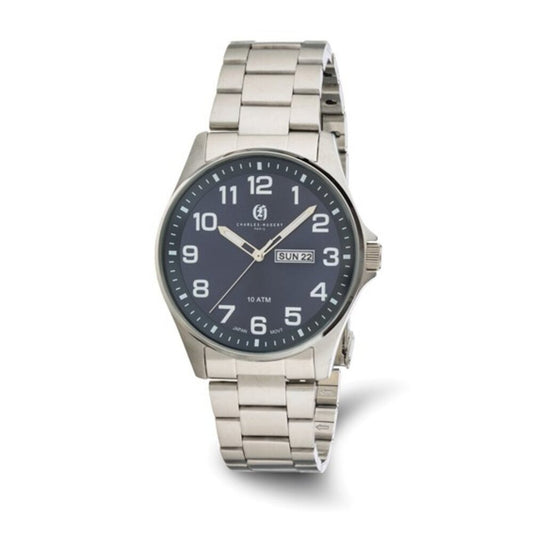 Charles Hubert Men's Stainless Steel Watch - Blue Dial - Day/Date - 10ATM