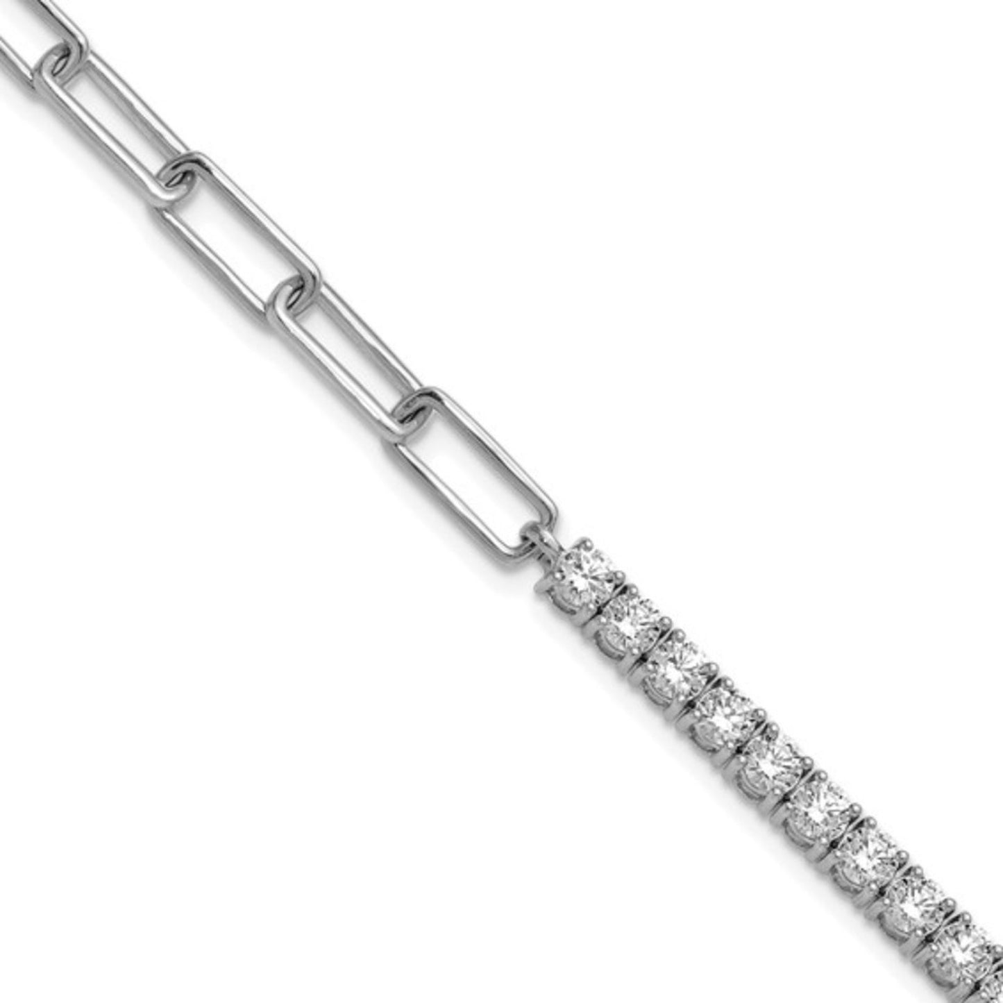14k White Gold 3 3/4ct Lab Grown Diamond Half Paperclip Tennis Bracelet