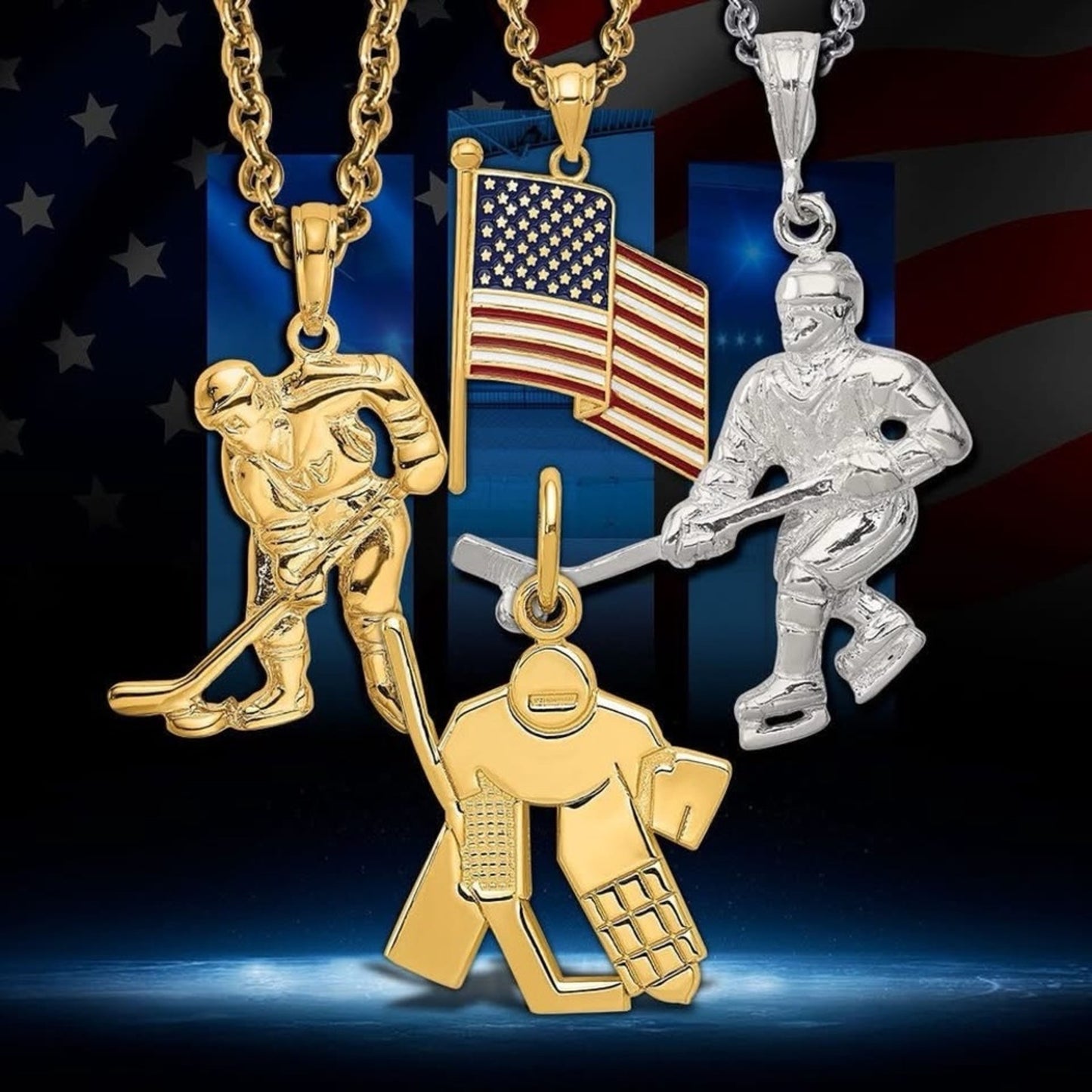 Solid 10K Yellow Gold Hockey Player Pendant Charm Stick & Puck - 18.5mm