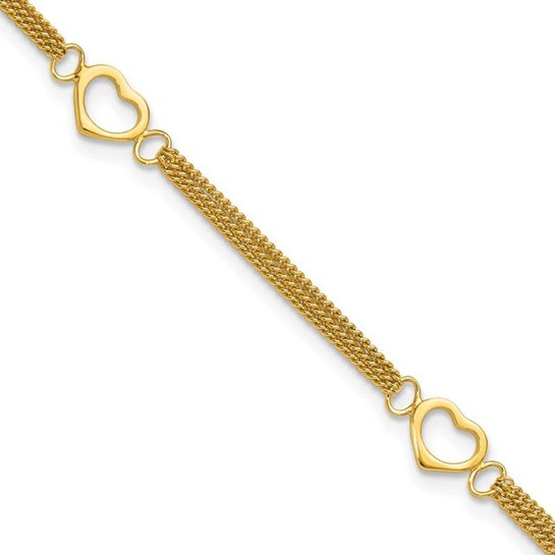 Sterling Silver Gold-Tone Heart Charm Multi-Strand Anklet – 10"