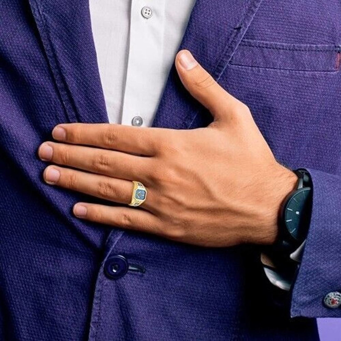 10k Yellow Gold Lab Created Sapphire Masonic Ring