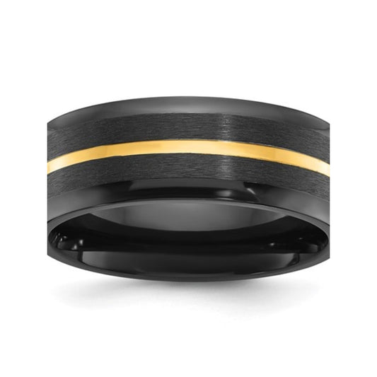 NWT Chisel Black Zirconium 8mm Wedding Band Yellow Gold IP Polished Accents