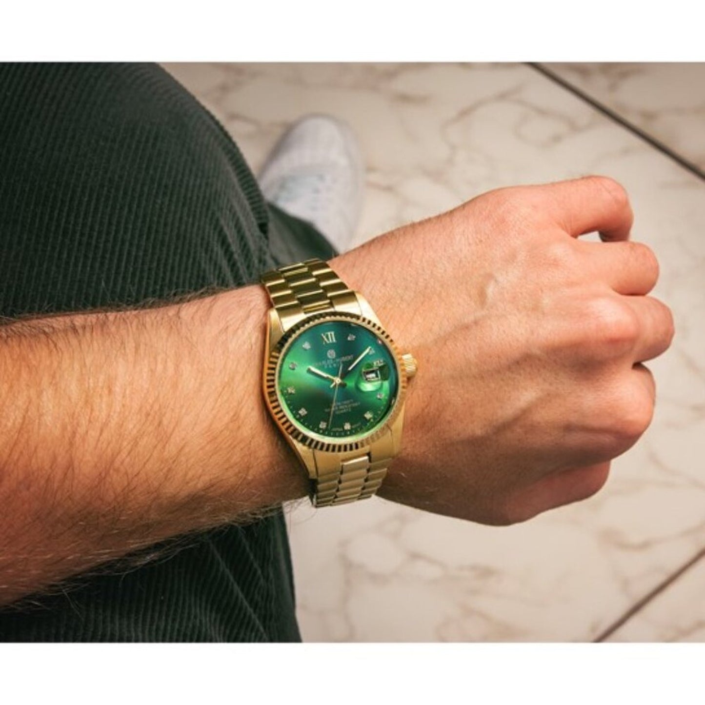 Charles Hubert Men's Gold Tone Watch - Green Dial - IP-Plated Stainless Steel