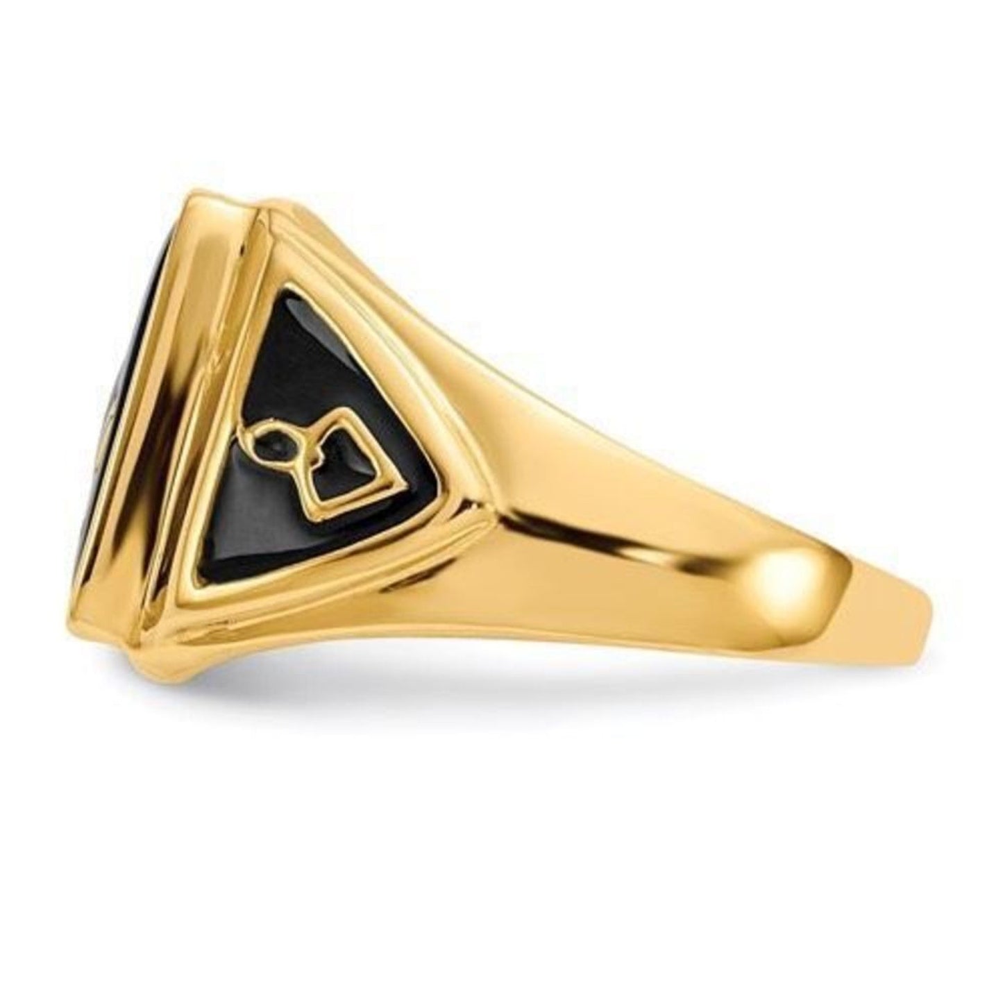 10k Men's Polished, Antiqued and Textured Onyx Masonic Ring