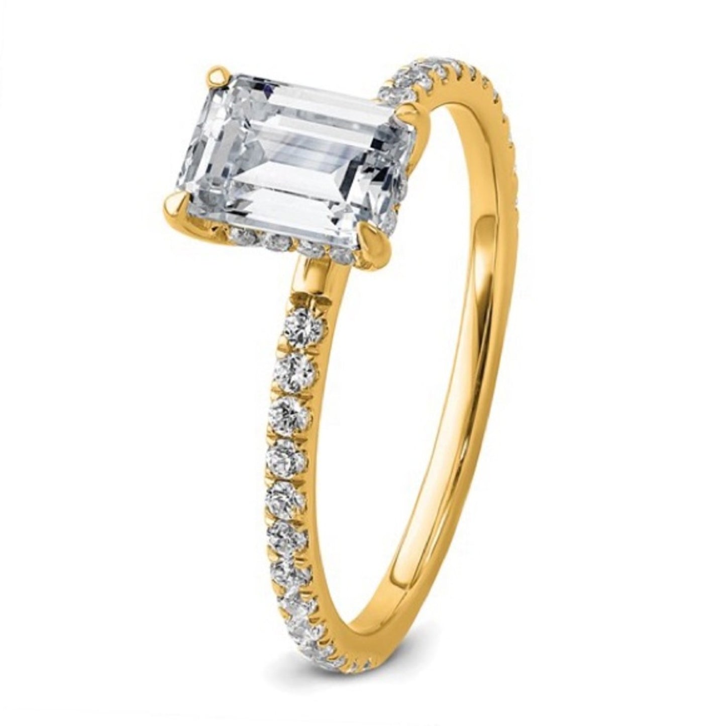14K Yellow Gold 1.4 CT Emerald Cut Certified Lab Grown Diamond Engagement Ring