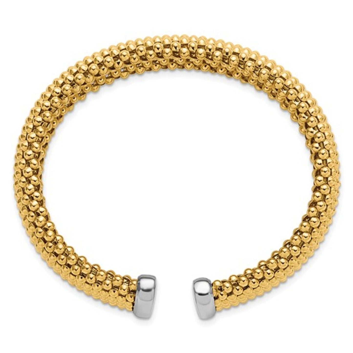 Herco Sterling Silver Rhodium-plated and Gold-tone Polished Beaded Cuff Bangle