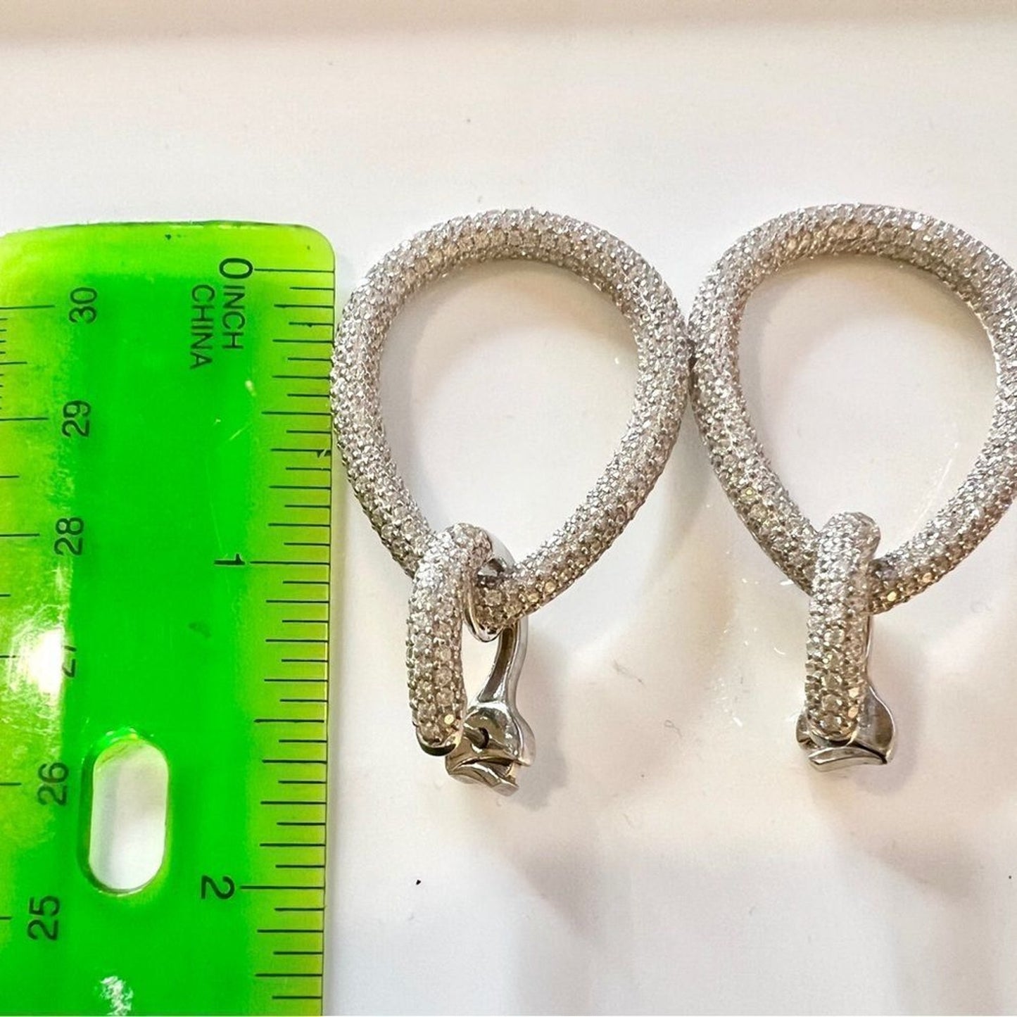 Sterling Silver Rhodium-plated 716 Stone Pavé CZ Hinged Teardrop Hoop Earrings