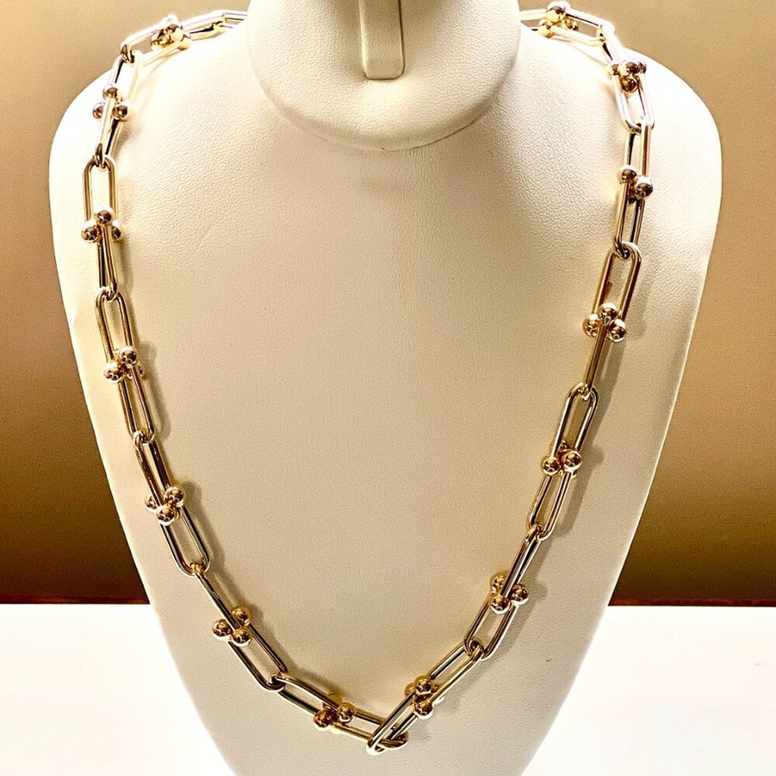 New 14K Gold Polished Fancy Open Link Necklace, By Leslies Jewelry