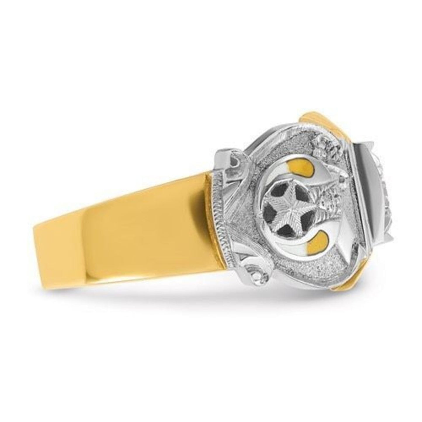IBGoodman 14K Two-Tone Men’s Masonic Shriner’s Ring – 0.50 CT Diamond, Enamel, Gothic Shank